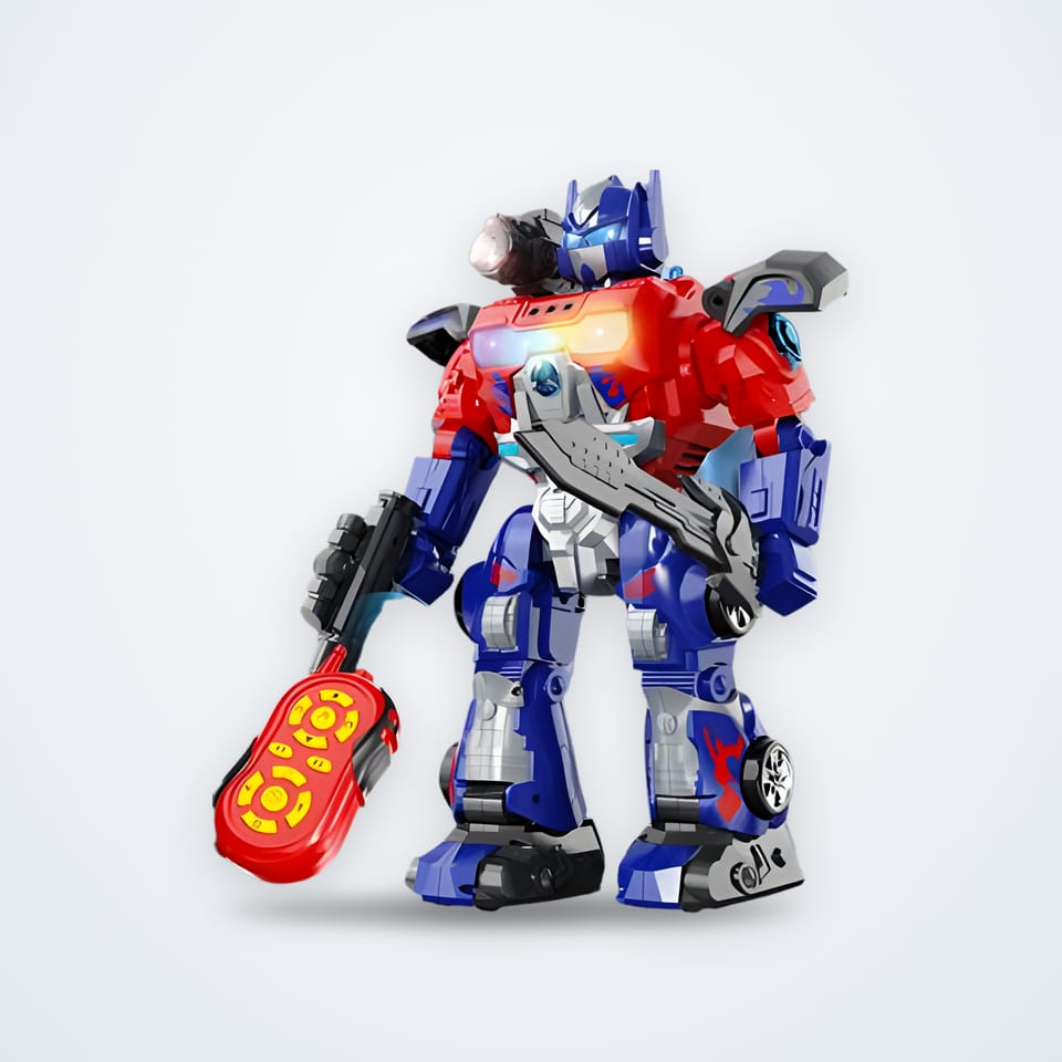Remote-control spray mecha robot, red and blue